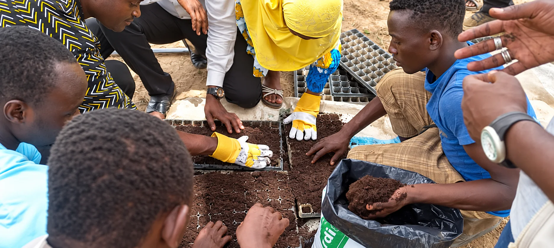 Des agripreneurs préparent des plateaux de semis lors d'une formation HortiHub Niger